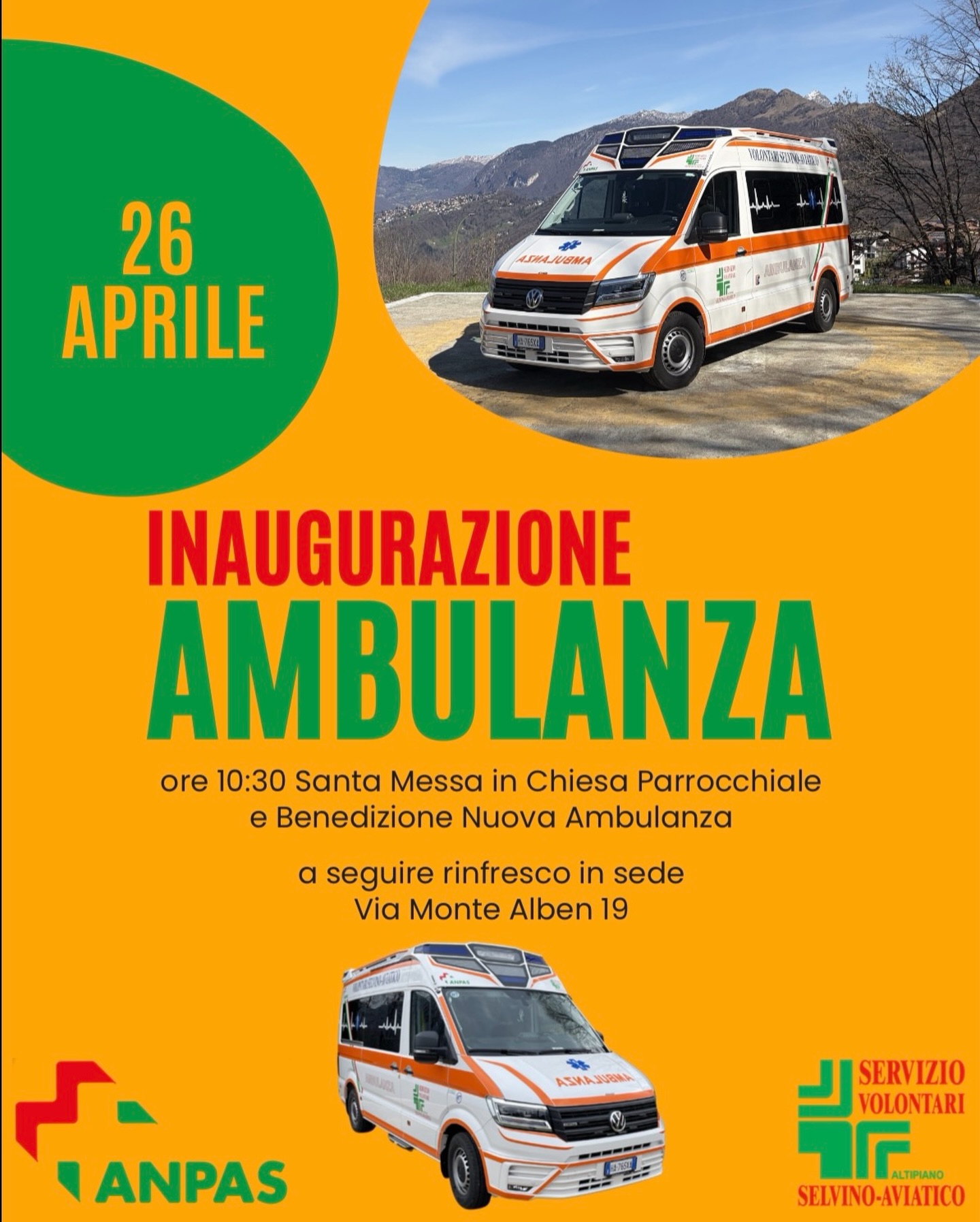 Locandina inaugurazione nuova ambulanza 26 aprile